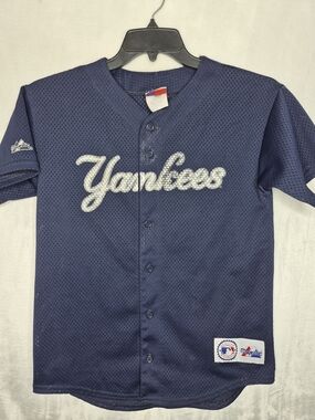 Vintage 90s Majestic Yankees Bernie Williams 51 Mesh Jersey Youth L Made USA